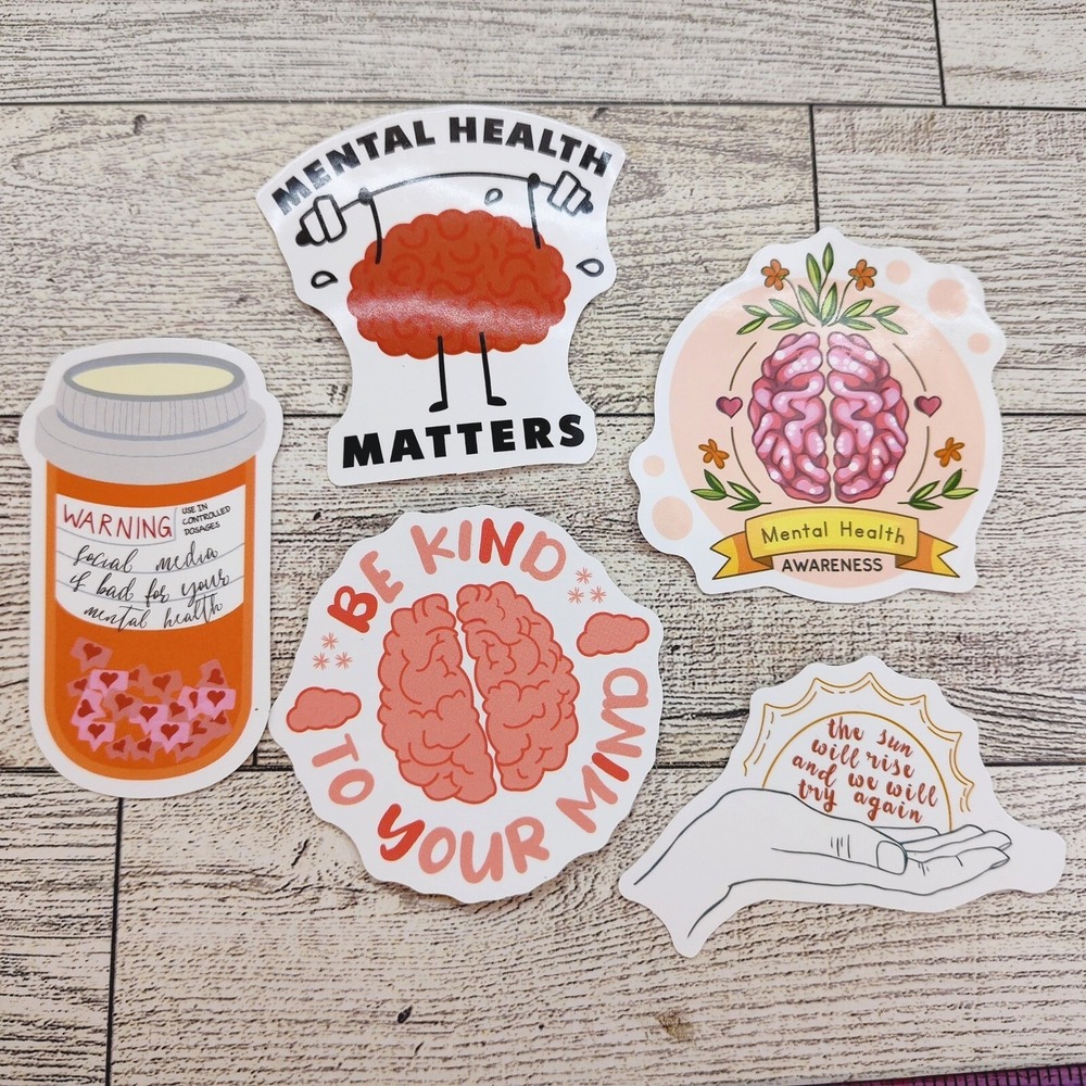 Mental Health Matters Stickers - Social Media Bad Awareness Kindness - Set of 5